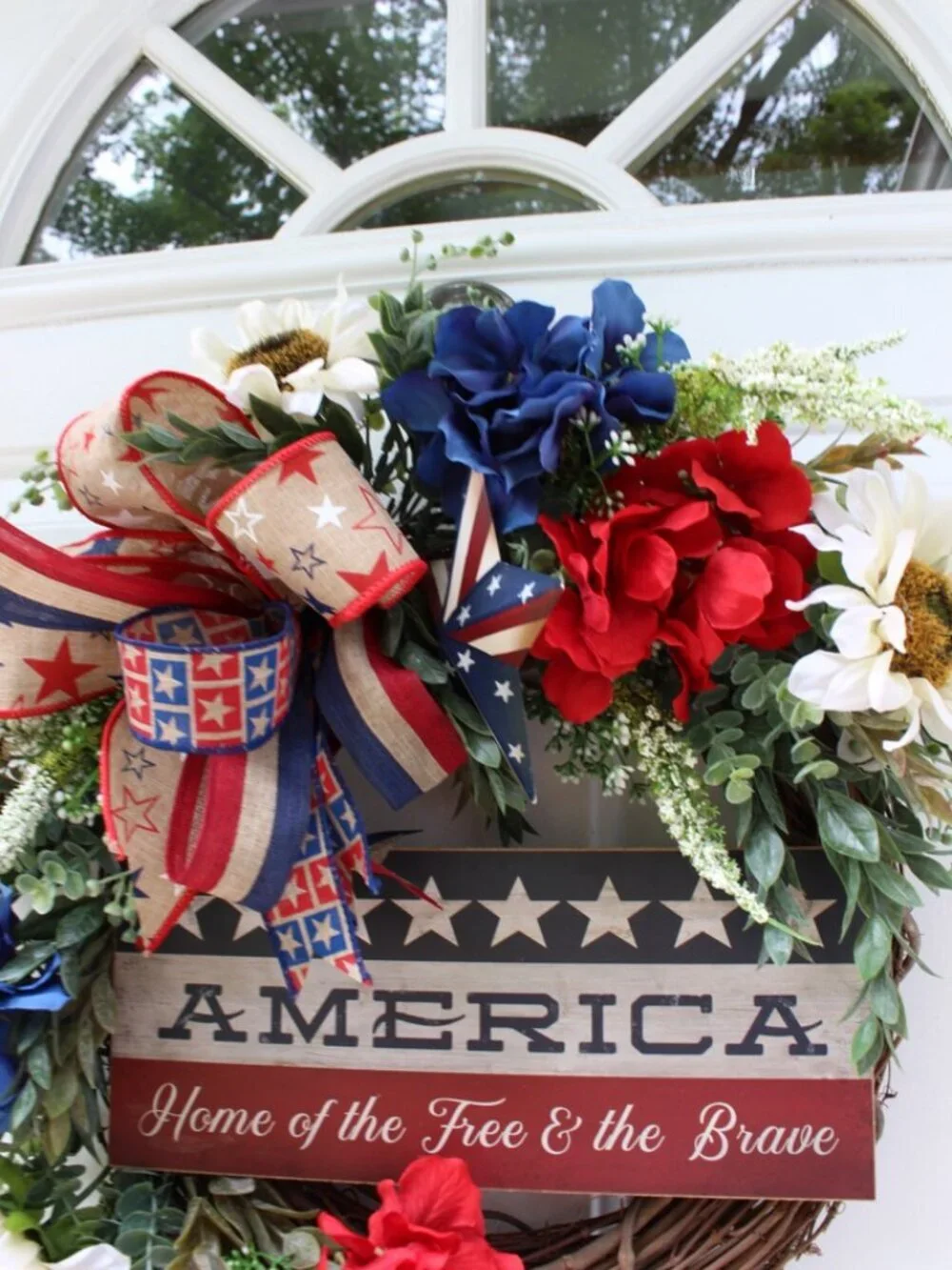 Americana Wreath, 4th of July Wreath for Front Door, Patriotic Wreath, Independe